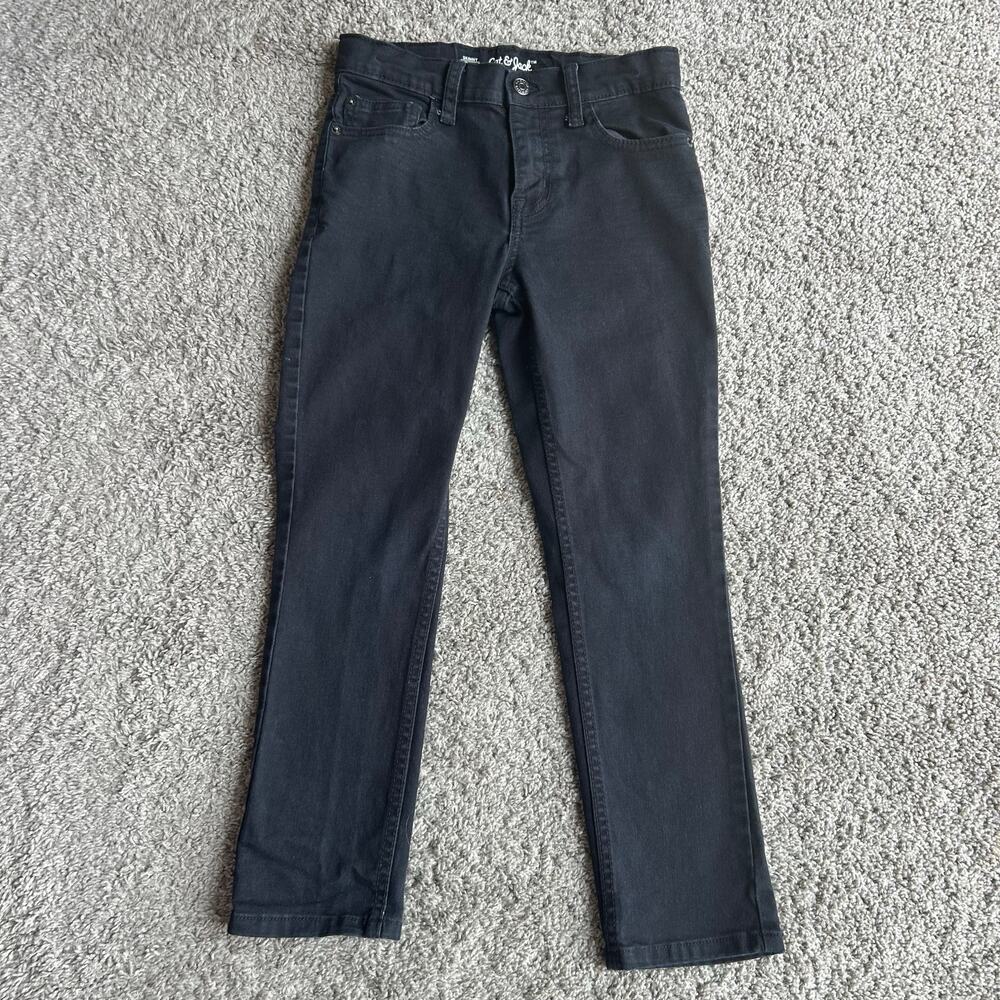 Cat & Jack Boys Kids Black Skinny Adjustable Waist Snap Button Jeans SZ 8